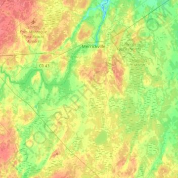 Merrickville-Wolford topographic map, elevation, terrain