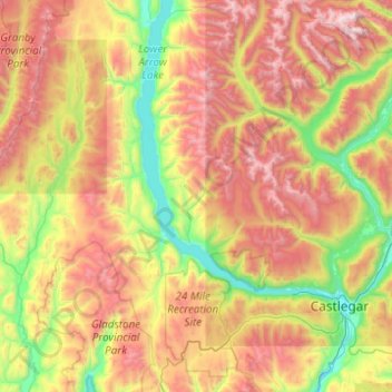 Area J (Lower Arrow/Columbia) topographic map, elevation, terrain