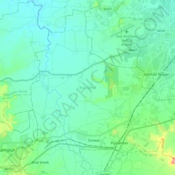 Rau Tahsil topographic map, elevation, terrain