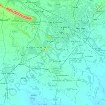 Madurai South topographic map, elevation, terrain