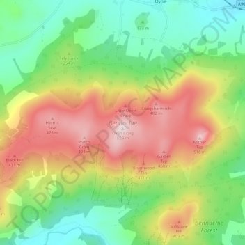 Bennachie topographic map, elevation, terrain