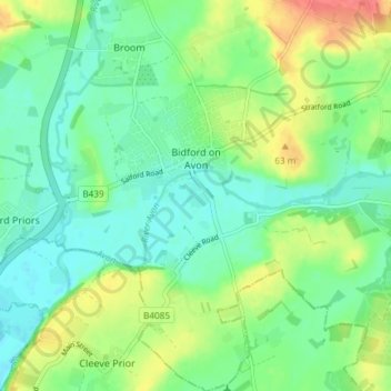Bidford on Avon CP topographic map, elevation, terrain