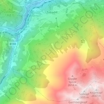 Tobadill topographic map, elevation, terrain