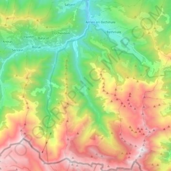 Bordes-Uchentein topographic map, elevation, terrain