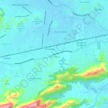 Inhoaíba topographic map, elevation, terrain