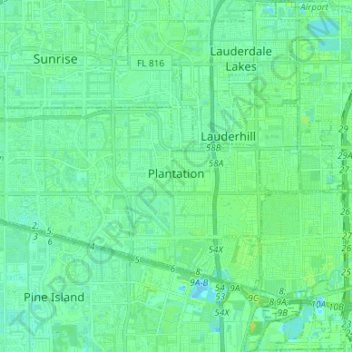 Plantation topographic map, elevation, terrain