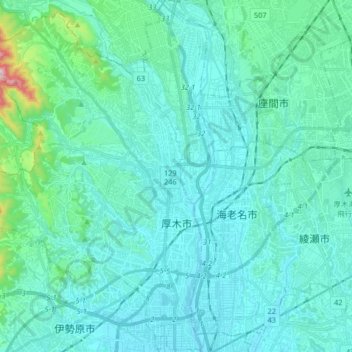 Atsugi topographic map, elevation, terrain