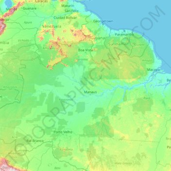 Amazone topographic map, elevation, terrain