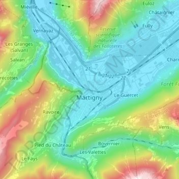 Martigny topographic map, elevation, terrain