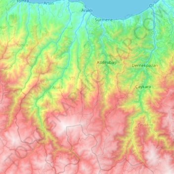 Araklı topographic map, elevation, terrain