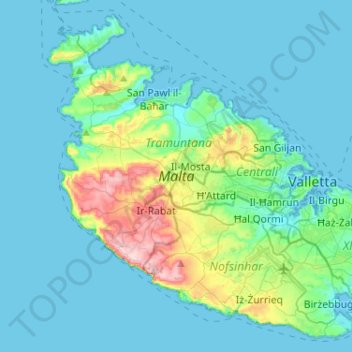 Malta topographic map, elevation, terrain