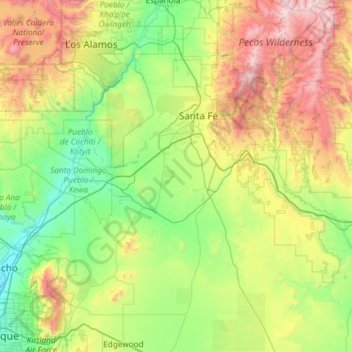 Santa Fe County topographic map, elevation, terrain