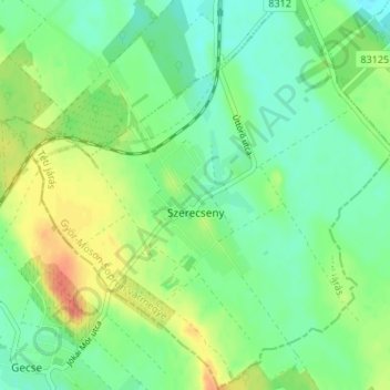 Szerecseny topographic map, elevation, terrain