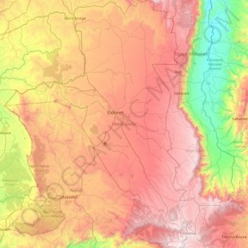 Uasin Gishu County topographic map, elevation, terrain