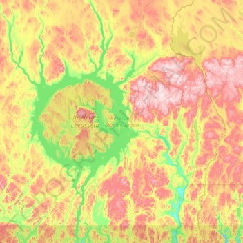 Manicouagan Reservoir topographic map, elevation, terrain