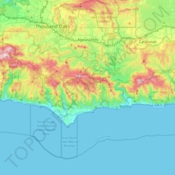 Unincorporated Santa Monica Mountains topographic map, elevation, terrain