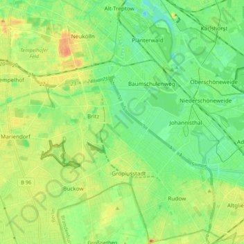 Neukölln topographic map, elevation, terrain