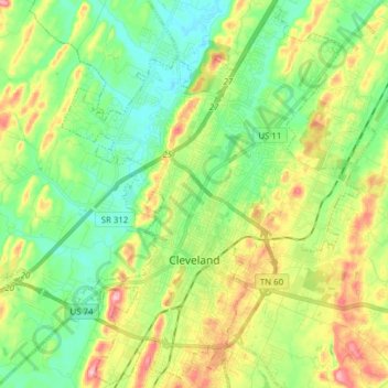 Cleveland topographic map, elevation, terrain