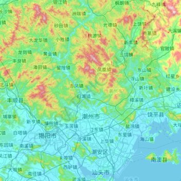 潮州市 topographic map, elevation, terrain