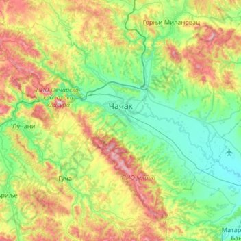 Cacak City topographic map, elevation, terrain
