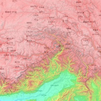 Nyingchi City topographic map, elevation, terrain