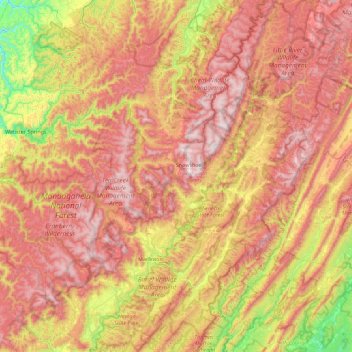 Pocahontas County topographic map, elevation, terrain