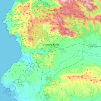 Igrèsias/Iglesias topographic map, elevation, terrain