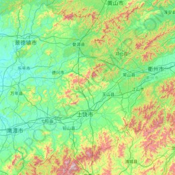 Shangrao topographic map, elevation, terrain