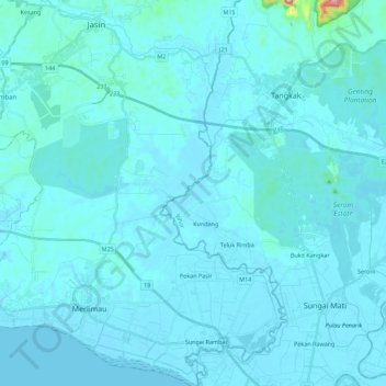 Sungai Kesang topographic map, elevation, terrain