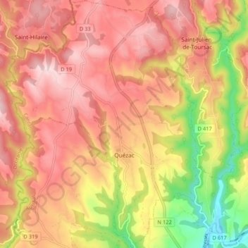 Quézac topographic map, elevation, terrain