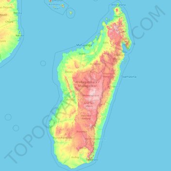 Madagascar topographic map, elevation, terrain