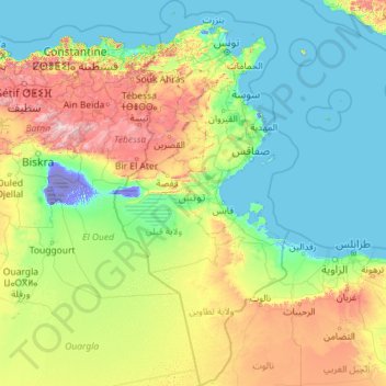 Tunisia topographic map, elevation, terrain