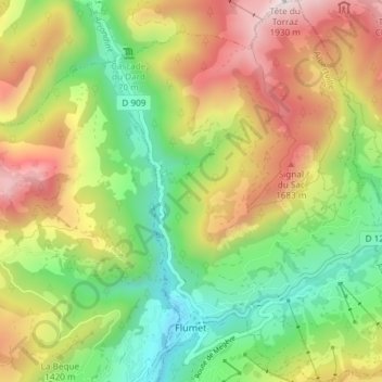 Flumet topographic map, elevation, terrain