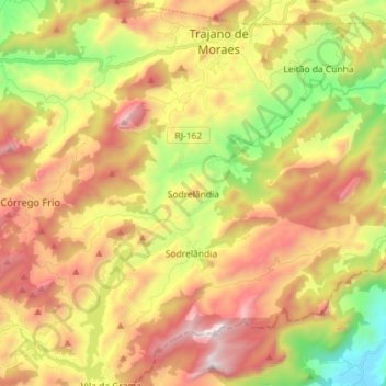 Sodrelândia topographic map, elevation, terrain