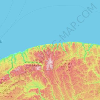 La Haute-Gaspésie topographic map, elevation, terrain