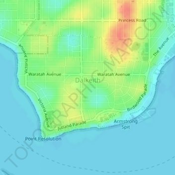 Dalkeith topographic map, elevation, terrain