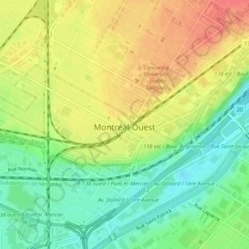 Montreal West topographic map, elevation, terrain