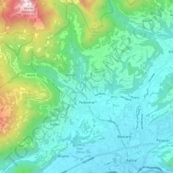 Pedavena topographic map, elevation, terrain