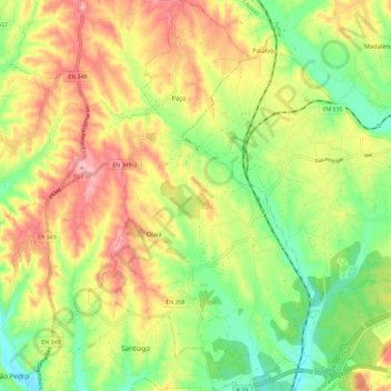 Olaia e Paço topographic map, elevation, terrain