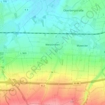 Westönnen topographic map, elevation, terrain