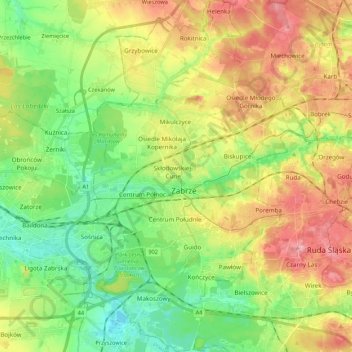 Zabrze topographic map, elevation, terrain