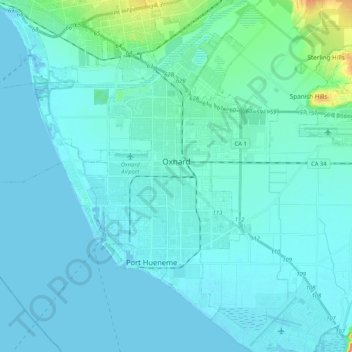 Oxnard topographic map, elevation, terrain