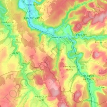 Foulain topographic map, elevation, terrain