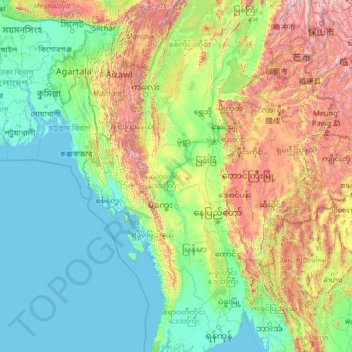 Irrawaddy River topographic map, elevation, terrain