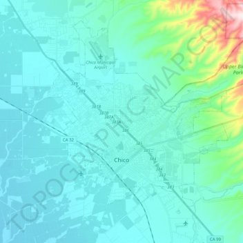 Chico topographic map, elevation, terrain