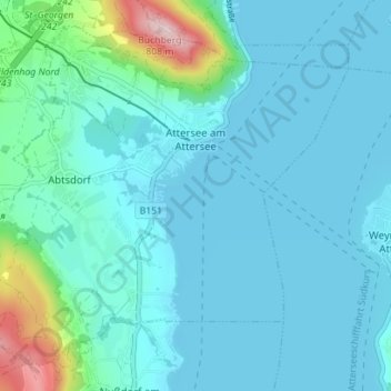 Attersee am Attersee topographic map, elevation, terrain