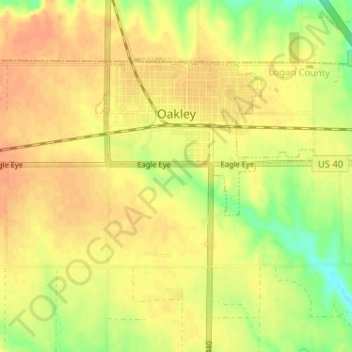 Oakley topographic map, elevation, terrain