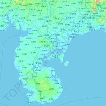 湛江市 topographic map, elevation, terrain