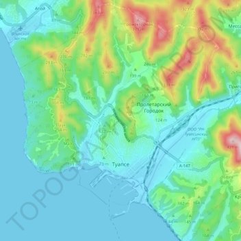 Touapsé topographic map, elevation, terrain
