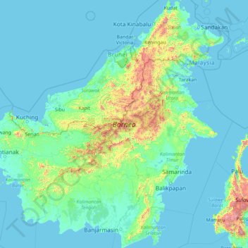 Borneo topographic map, elevation, terrain